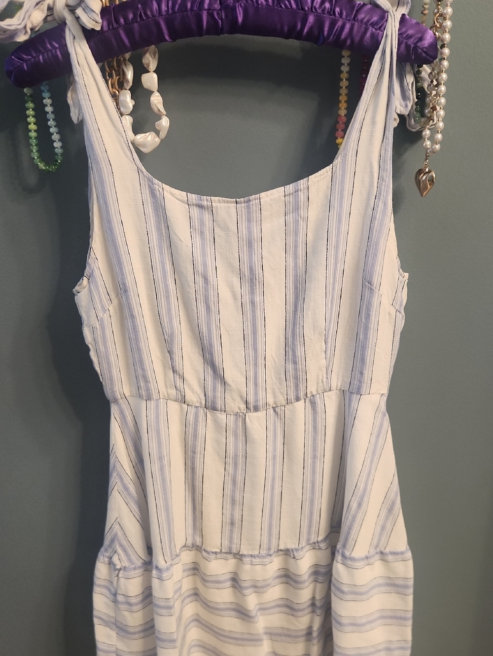 Altar'd State White and Light Blue Striped Camisole Dress